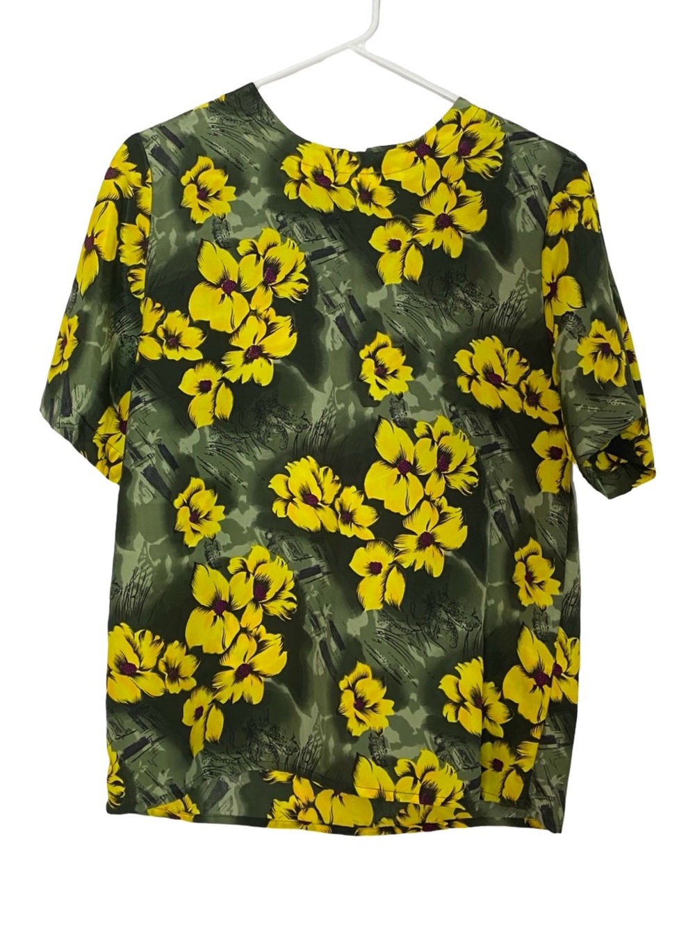 Vintage 80s 90s Floral Blouse Top Womens Size Medium Shoulder Pads Short Sleeve